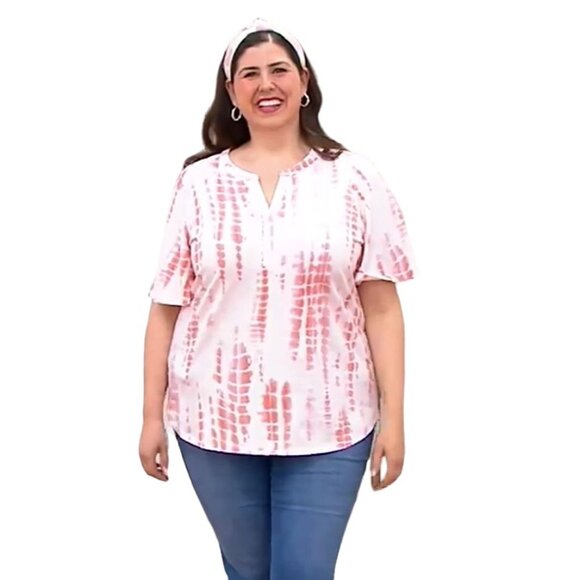 Belle by Kim Gravel Flutter Sleeve Top Womens XXS Coral Reef Cotton Blend NEW - Picture 1 of 6